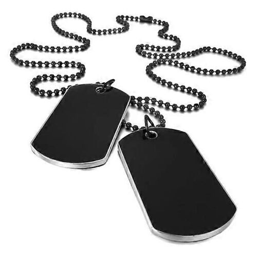 2 Pcs Alliage Pendentif Collier Pendentif Noir Armée Style Nom Double Dog Tag Plaque Biker Chaîne Collier 27 Pouces Homme
