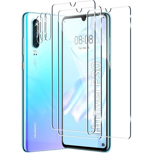 [3+3 Pièces Verre Trempé Pour Huawei P30 Et Caméra Arrière Protecteur,Sans Bulles,9h Dureté,Anti-Rayures,Hd Film Protection Ecran Pour Huawei P30