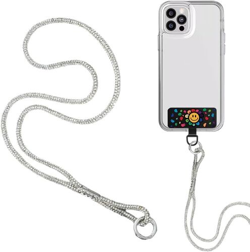 MAA-Cordons et dragonnes pour téléphone portable,Chaîne de téléphone portable suspendue au cou entièrement en diamant, corde universelle réglable anti-perte avec clip