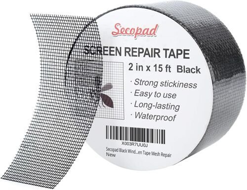 KALANKA-Ruban de Réparation D'écran de Fenêtre Auto-adhésif Noir, 2 in X 15 FT (180IN) Kit de Réparation de Patch D'écran en Fibre de Verre pour Ecrans de Porte et de Fenêtre