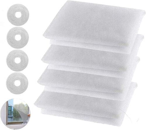 KALANKA-4 Pièces Moustiquaires pour Fenêtreavec Rouleaux Bandes Autocollantes pour Maison, fenêtres, Cuisine.¿1.3m X 1.5m¿