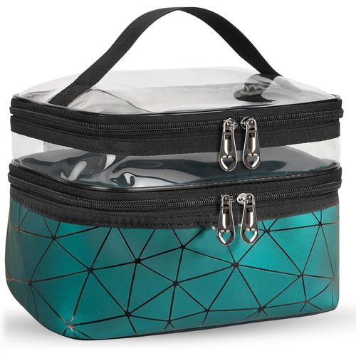 MAA-Trousse De Maquillage Voyage, Grande Capacité Trousse de Toilette Double Couche Sac À Cosmétiques, Multifonction Imperméable Make up Sac Organisateur Rangement pour Femmes et Filles (Vert)