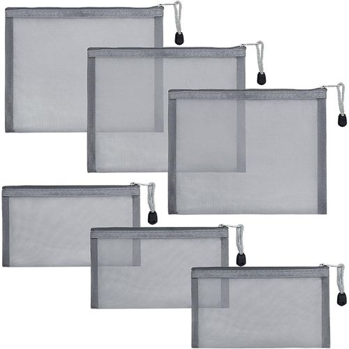 Tianyi-Lot De 6 Trousses De Toilette En Maille En Nylon Avec Fermeture Éclair Pour Cosmétiques, Maison, Bureau, Sac À Langer (Gris)