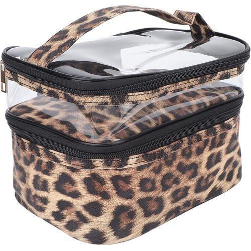 MAA-Sac à Cosmétiques Imprimé Léopard, Trousse De Toilette De Voyage Double Couche, Sac à Fermeture éclair Imperméable avec Compartiment, Sac De Rangement pour Pinceaux De Maquillage pour Femmes