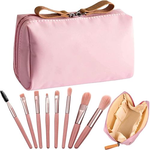 À Maquillagede Toilette Voyagepetite Pochette Maquillageportable Sac À Cosmétiqueset Kit Pinceaux Maquillages Voyagepour Femme Fille (Rose) 