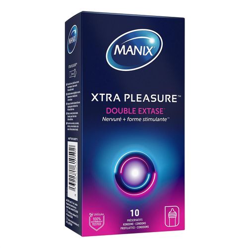 Manix Xtra Pleasure : Boite De 10 Préservatifs Pour Homme, Nervurés Et Stimulants/Lubrifiés