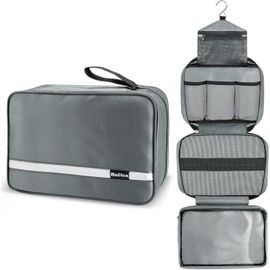 nzqaf-Trousse de Toilette pour Homme et Femme,Grande Trousse de Toilette pour Les Voyages, d'hygiène compacte à Suspendre avec 4 Compartiments, Gris