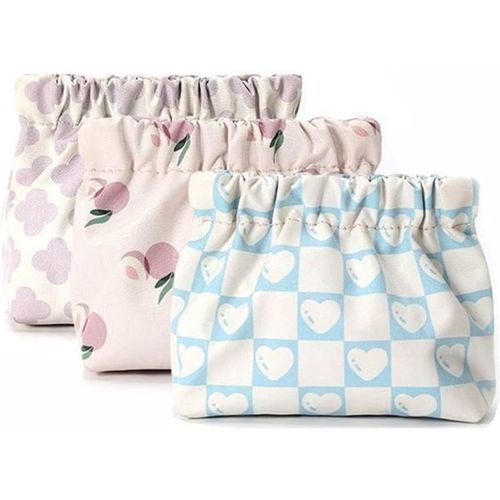 Nbgcm-3 Pièces Petite Trousse Maquillage Mini Pochette De Toilette Femme Sans Éclair Fermeture Automatique Sac Cosmetique Pour Rangement Les Cosmétiques,Bijoux (B)