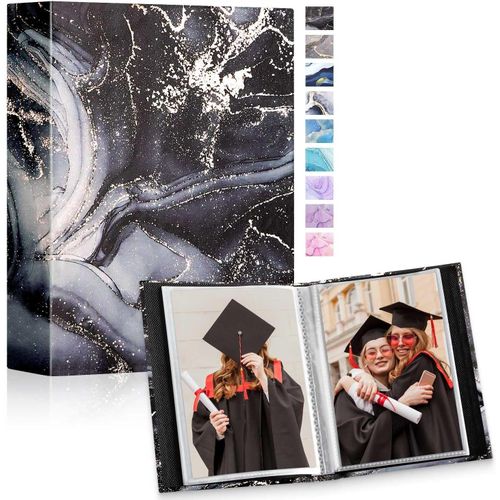 Tianyi-Album Photo 10x15 50 Pochette 2 Paquets, Mini Petit Capacité Format Cuir Tissu Album Ensemble De Livre Photo Pour Vertical Photos Noir Or
