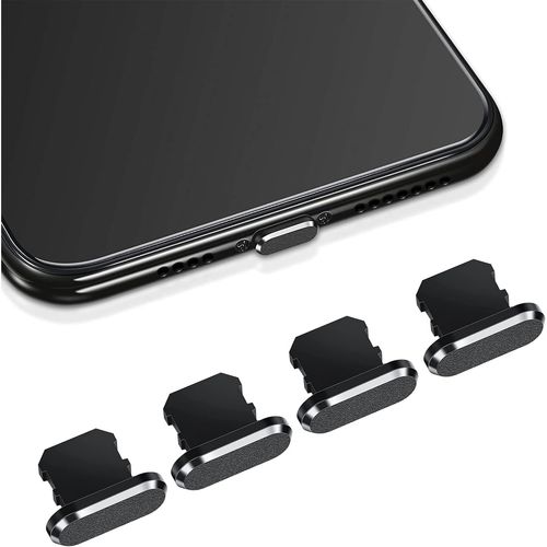 Kaly-Bouchons Anti-Poussière Pour Iphone 14/13/12/11/Xs Max/Xr/Xs/X/8/7 [4 Pièces] Bouchon Protection Port Connecteur De Charge (Noir)