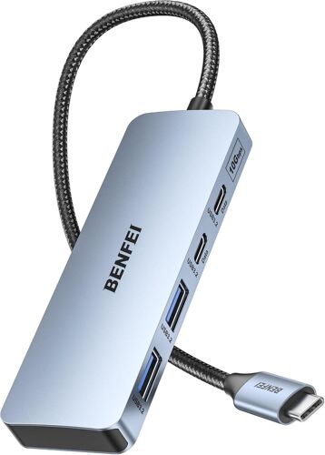 JGD-Hub USB C 10Gbps, Adaptateur 4 Ports USB 3.2 Compatible avec MacBook Pro/Air M2 M1, iPad, Dell, HP, Samsung (ne supporte Pas Les moniteurs)