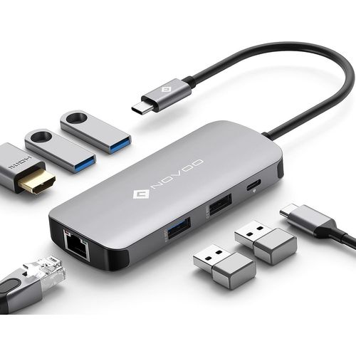 Mulitport Adaptateur USB C vers Ethernet, 7 en 1 Hub USB C vers HDMI 4K, 100W PD Port de Recharge, USB x 4, USBC Hub pour MacBook Pro MacBook Air Chromebook