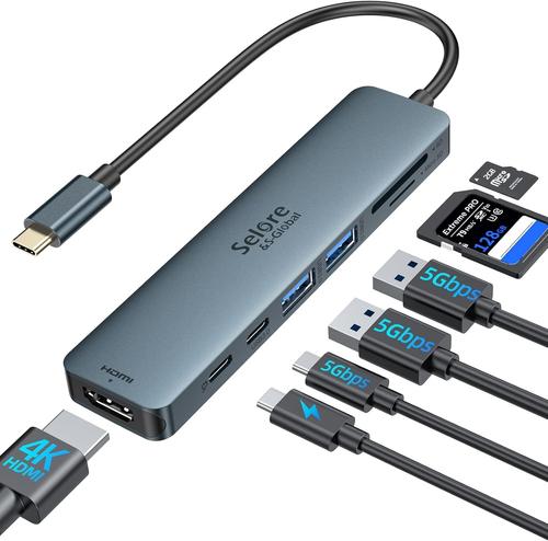 LORANKA-Adaptateur USB C, Hub USB C HDMI 4K, PD 100W, USB C 3.0, 2*USB 3.0 Lecture de Carte SD/TF, Dock USB C Multiport 7-en-1 Compatible avec MacBook Pro/Air M1 M2 ChromeBook Pixel iPad Pro Tablette