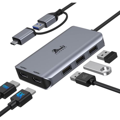 Usb C Hub 2 Hdmi Usb Docking Station, Adaptateur Usb 3.0 Vers Double Hdmi, 3 Usb 2.0 Répartiteur Hdmi Double Moniteur Compatible Avec Macbook Pro/Air/M1/M2, Hub Usb A Compatible Avec Dell/Hp