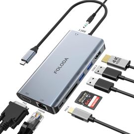 CIVV-Hub Usb C Hdmi,Station D'Accueil Usb C Avec Ethernet,Hdmi 4K,Pd 100W,Usb 3.0,Lecteur De Carte Sd,Aux 3,5 Mm,Adaptateur Usb C Pour Macbook Pro/Air,Ordinateur Portable,Appareils De Type C