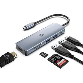 CIVV-Hub Usb C,Adaptateur Usb C,6 En 1 Usb C A Hdmi Hub Usb C Dock Compatible Pour Macbook Pro/Air Surface Pro 8 Y Autres Dispositivos Type C(4K Hdmi,100W Pd,2 Usb 3.0,Lecteurs De Tarjetas Sd/Tf