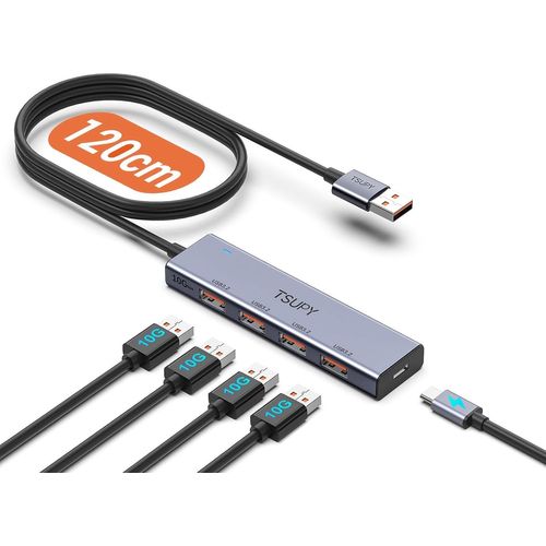 Hub Usb 3.2 Gen 2, Hub Usb 3.2 10 Gbps Avec 4 Ports Usb-A, Hub De Données En Aluminium Avec Câble De 120 Cm, Compatible Avec Ordinateurs Portables, Ordinateurs De Bureau, Xbox Et Mac, Etc.[Z1725]