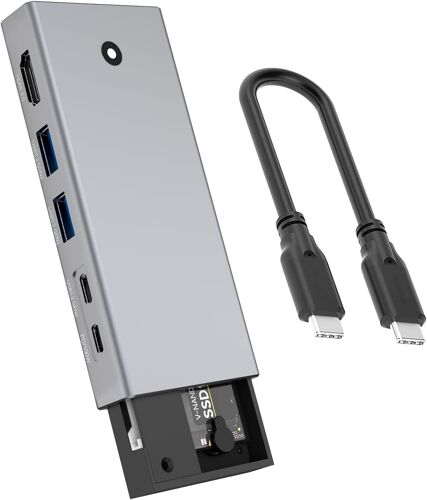 Boîtier Ssd M2 Nvme Station D'Accueil Avec Usb C Hub 5En1, Adaptateur Usb M.2, 10Gpbs Usb 3.2 Gen2 M.2 Nvme Et Sata Ssd Adaptateur, Chargeur Rapide Pd 100W, Hdmi 4K@60Hz, Aluminium
