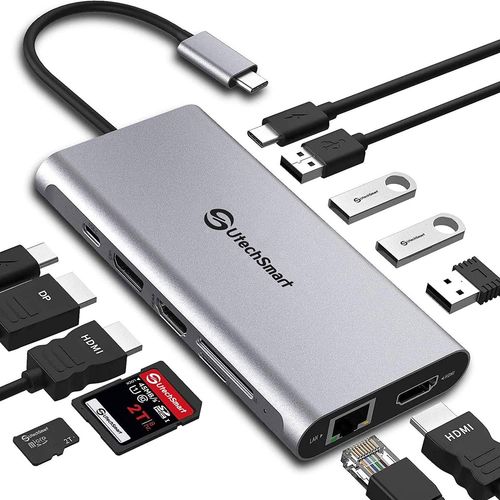 NAERYUT-Station D'Accueil,12 En 1 Hub Usb C Avec 2 Hdmi,1*Displayport,Type C Pd,4 Ports Usb,Gigablit Ethernet,Lecteur De Cartes Sd/Tf Compatible Macbook Pro Et Autres Appareils De Type C