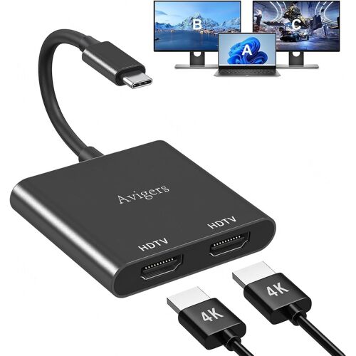 TRAHOO-Splitter HDMI, USB C vers Dual HDmi Adapter 4K@60Hz, Switch Hdmi 2 Sorties, USB C to hdmi Splitter Extended Display pour Ordinateurs Portables, Tablettes, etc (Seul HDMi 4K@60HZ Ou Deux HDmi 4