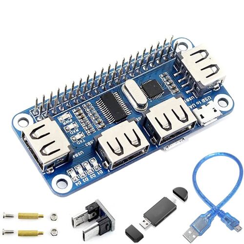 Hamiltion-4 Ports Usb Hub Hat Module De Carte D'Extension Usb Usb2.0 1.1 Usb Intégré Vers Uart, Avec Connecteur Micro Usb Lecteur De Carte Câble Usb Pour Diverses Versions De Raspberry Pi Parfaitemen