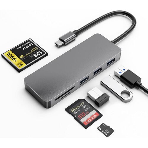 CLICKSELL-Hub Usb-C, 6 Ports, Slim Data Type-C Hub, 3 Usb 3.0 5Gbps, Lecteur De Carte Sd/Microsd/Cf, Adapté Pour Iphone 15/15 Pro/Macbook Pro/Air, Compatible Avec D'Autres Appareils De Type C