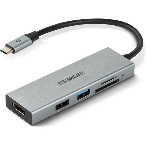 NAERYUT-Hub Usb C,Adaptateur Macbook Usb 5 En 1 Usb C Docking Station Multiport Adaptateur Avec Lecteur De Carte Usb 3.0 Sd/Micro Sd,Ricarica 100W Pd Pour Macbook Pro/Air,Ipad Pro