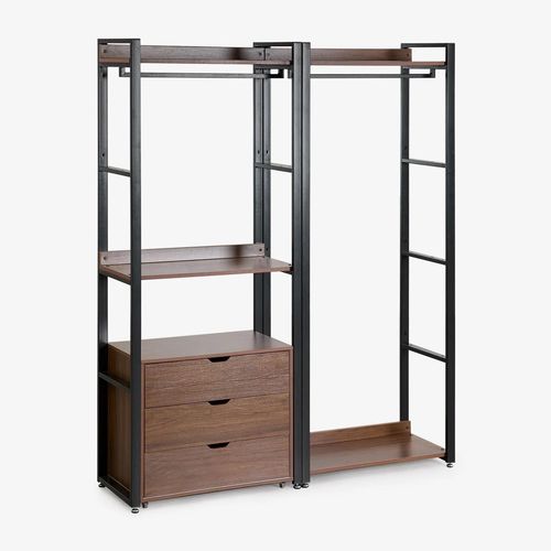 Armoire Modulaire Ouverte De 2 Pièces Avec Tringle Et Tiroirs En Acier Et Bois Ariaster Noir