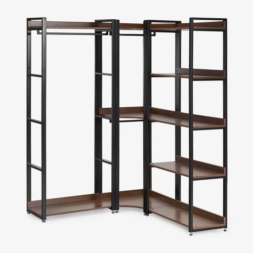 Armoire Modulaire Ouverte D'angle 3 Pièces Avec Portemanteau En Acier Et Bois Ariaster Noir