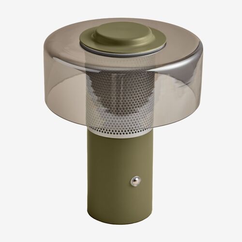 Lampe De Table Led Sans Fil Elfriede En Verre Et Acier Vert Olive Intense