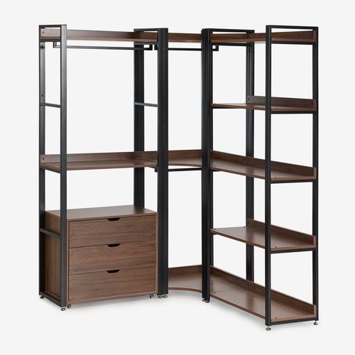 Armoire Modulaire Ouverte D'angle De 3 Pièces Avec Tiroirs En Acier Et Bois Ariaster Noir