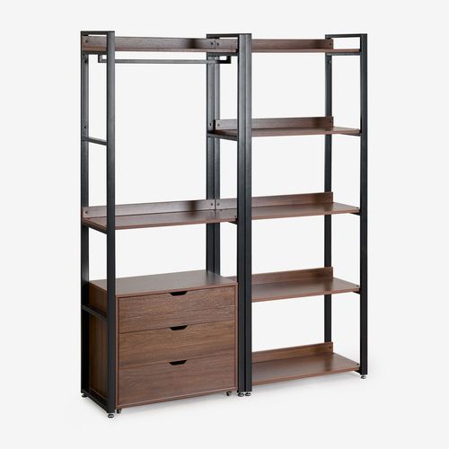 Armoire Modulaire Ouverte De 2 Pièces Avec Tiroirs Et Étagère En Acier Et Bois Ariaster Noir