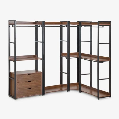 Armoire Modulaire Ouverte D'angle En 4 Pièces En Acier Et Bois Ariaster Noir