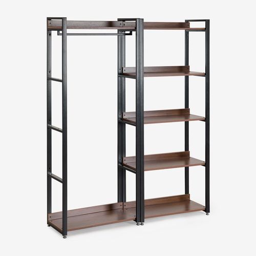 Armoire Modulaire Ouverte De 2 Pièces Avec Portant Et Étagère En Acier Et Bois Ariaster Noir