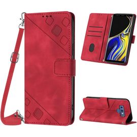 Kal-Coque Pour Samsung Galaxy Note 9, Pu Leather Flip Portefeuille Étui En Cuir, [3 Porte Cartes] [Fermeture Magnétique] [Bandoulière Réglable] Coque Pour Samsung Note 9 - Rouge