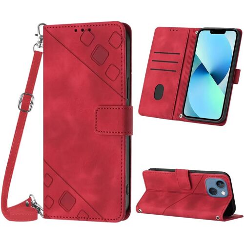 KAL-Coque Pour Iphone 15 Plus (6,7 Pouce), Pu Leather Flip Portefeuille Étui En Cuir, [3 Porte Cartes] [Fermeture Magnétique] [Bandoulière Réglable] Coque Pour Iphone 15 Plus - Rouge