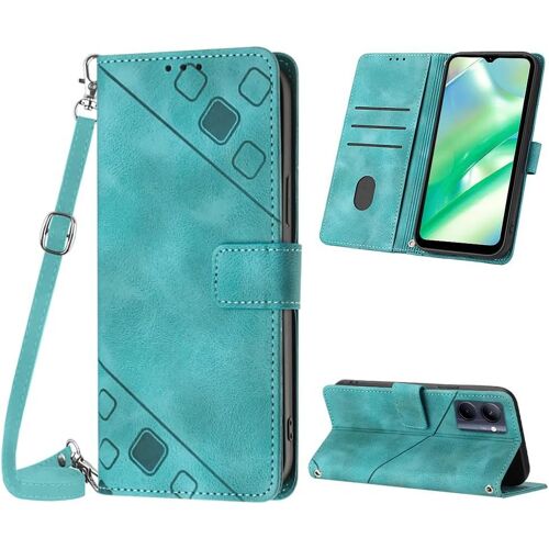 KAL-Coque Pour Oppo Realme C33, Pu Leather Flip Portefeuille Étui En Cuir, [3 Porte Cartes] [Fermeture Magnétique] [Bandoulière Réglable] Coque Pour Realme C33 - Vert