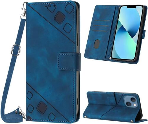 KAL-Coque Pour Iphone 14 Plus (6,7 Pouce), Pu Leather Flip Portefeuille Étui En Cuir, [3 Porte Cartes] [Fermeture Magnétique] [Bandoulière Réglable] Coque Pour Iphone 14 Plus - Bleu