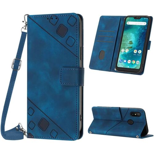 KAL-Coque Pour Xiaomi Redmi 6 Pro/Xiaomi A2 Lite, Pu Leather Flip Portefeuille Étui En Cuir, [3 Porte Cartes] [Fermeture Magnétique] [Bandoulière Réglable] Coque Pour Redmi 6 Pro - Bleu