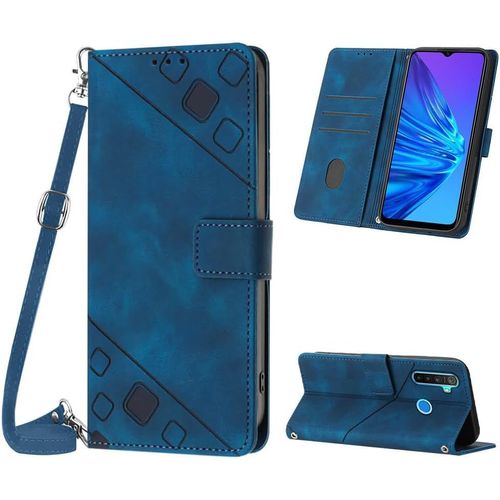KAL-Coque Pour Oppo Realme 5/5S/5I/C3/C3I/6I, Pu Leather Flip Portefeuille Étui En Cuir, [3 Porte Cartes] [Fermeture Magnétique] [Bandoulière Réglable] Coque Pour Realme 5 - Bleu