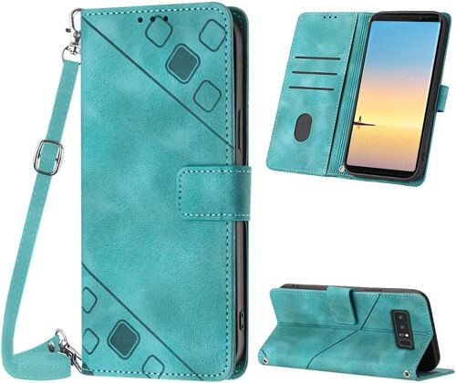 KAL-Coque Pour Samsung Galaxy Note 8, Pu Leather Flip Portefeuille Étui En Cuir, [3 Porte Cartes] [Fermeture Magnétique] [Bandoulière Réglable] Coque Pour Samsung Note 8 - Vert