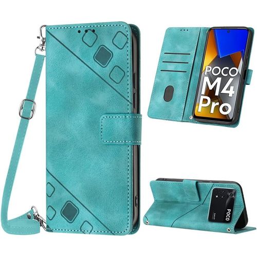 KAL-Coque Pour Xiaomi Poco M4 Pro 4G, Pu Leather Flip Portefeuille Étui En Cuir, [3 Porte Cartes] [Fermeture Magnétique] [Bandoulière Réglable] Coque Pour Xiaomi Poco M4 Pro 4G - Vert