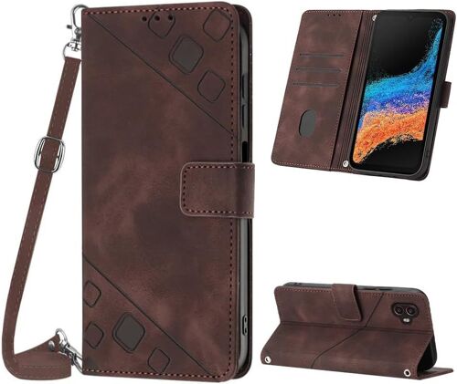 KAL-Coque Pour Samsung Galaxy Xcover 6 Pro, Pu Leather Flip Portefeuille Étui En Cuir, [3 Porte Cartes] [Fermeture Magnétique] [Bandoulière Réglable] Coque Pour Samsung Xcover 6 Pro - Marron