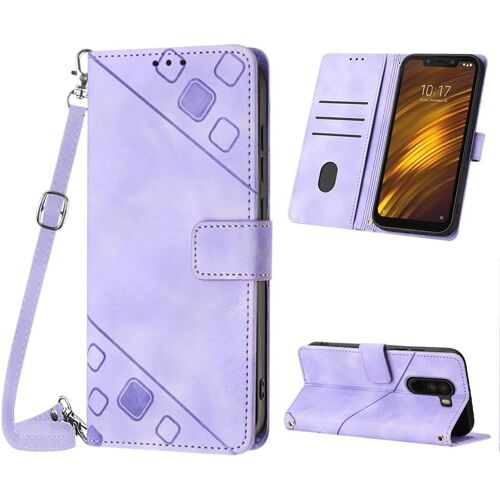 KAL-Coque Pour Xiaomi Pocophone F1, Pu Leather Flip Portefeuille Étui En Cuir, [3 Porte Cartes] [Fermeture Magnétique] [Bandoulière Réglable] Coque Pour Xiaomi Pocophone F1 - Violet