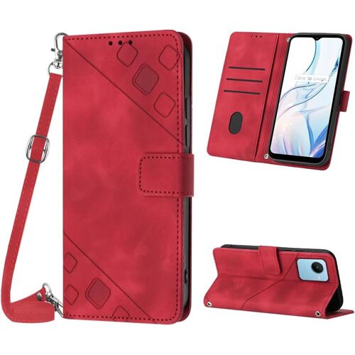 KAL-Coque Pour Oppo Realme C30S, Pu Leather Flip Portefeuille Étui En Cuir, [3 Porte Cartes] [Fermeture Magnétique] [Bandoulière Réglable] Coque Pour Realme C30S - Rouge