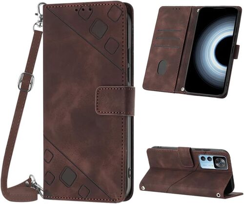 KAL-Coque Pour Xiaomi 12T/12T Pro/Redmi K50 Ultra, Pu Leather Flip Portefeuille Étui En Cuir, [3 Porte Cartes] [Fermeture Magnétique] [Bandoulière Réglable] Coque Pour Xiaomi 12T - Marron