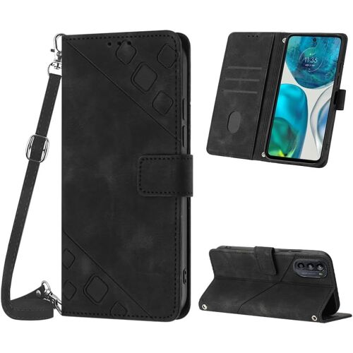 KAL-Coque Pour Motorola Moto G52/G82, Pu Leather Flip Portefeuille Étui En Cuir, [3 Porte Cartes] [Fermeture Magnétique] [Bandoulière Réglable] Coque Pour Moto G52 - Noir