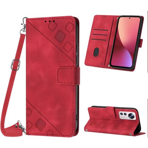 KAL-Coque Pour Xiaomi Mi 12 Pro / 12S Pro, Pu Leather Flip Portefeuille Étui En Cuir, [3 Porte Cartes] [Fermeture Magnétique] [Bandoulière Réglable] Coque Pour Xiaomi 12 Pro - Rouge