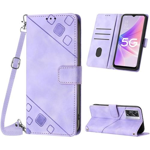 Kal-Coque Pour Oppo A57 5g 2022/A77 5g/A57 4g 2022/A57s 4g/A77 4g/K10 5g/Realme Narzo 50 5g/V23/Q5i, Pu Leather Flip Portefeuille Étui En Cuir, [Fermeture Magnétique] - Violet