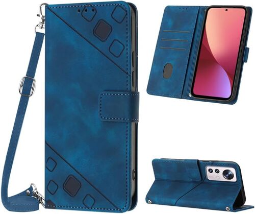 KAL-Coque Pour Xiaomi Mi 12 / 12S / 12X, Pu Leather Flip Portefeuille Étui En Cuir, [3 Porte Cartes] [Fermeture Magnétique] [Bandoulière Réglable] Coque Pour Xiaomi 12 - Bleu